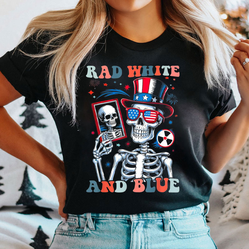 Red White And Blue Skeleton Funny Patriotic Radiology T-Shirt