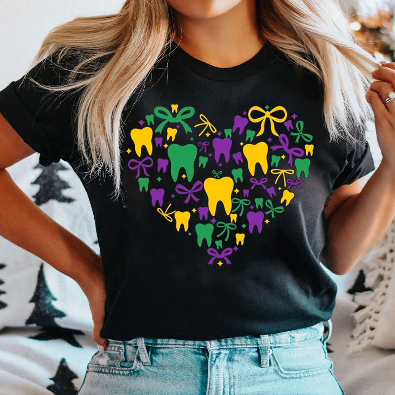 Mardi Gras Coquette Heart Bows T-shirt