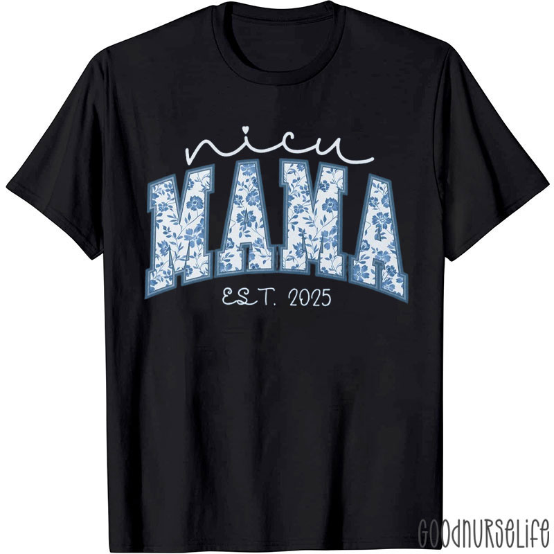 Personalized Blue NICU Mama Nurse T-Shirt