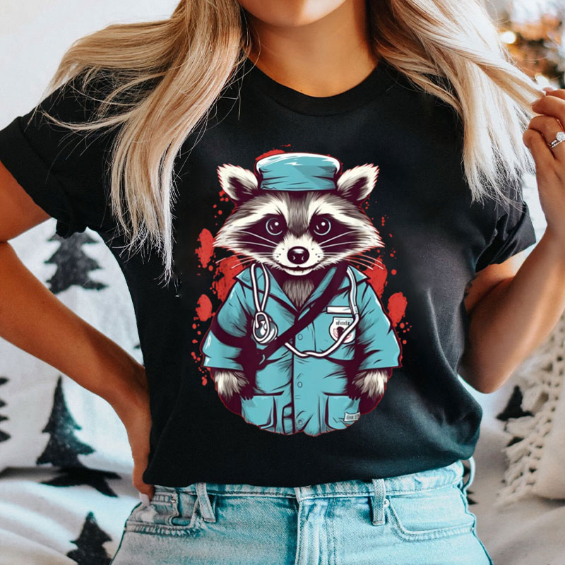 Funny Medical Nursing Raccoon Nurse T-Shirt