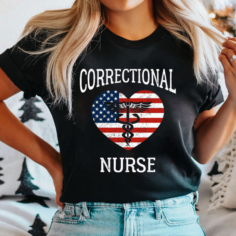 America Flag Heart Corrections Nurse T-Shirt