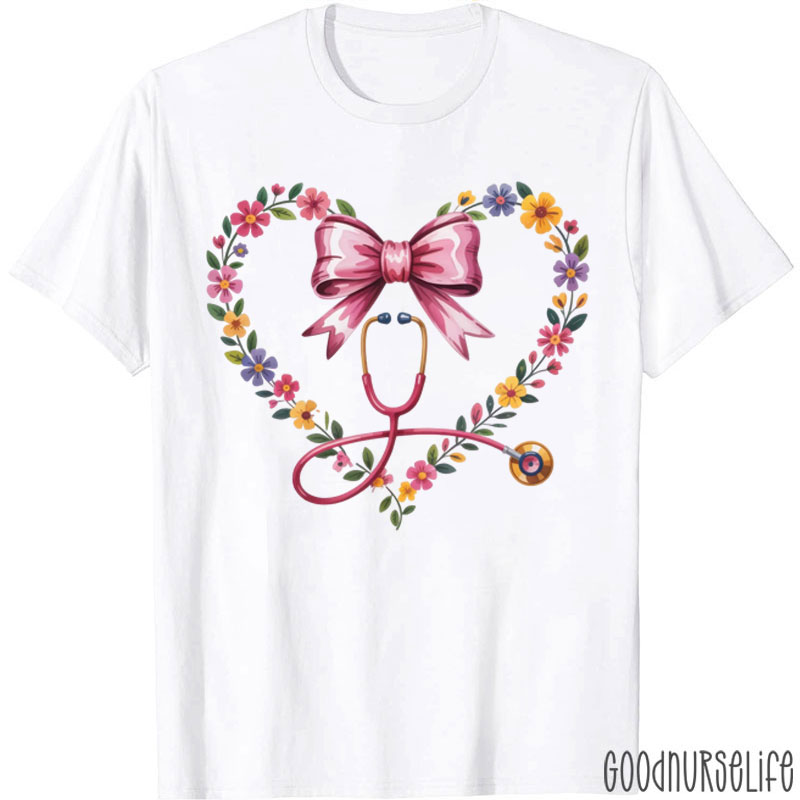 Nurse Love Floral Stethoscope Nurse T-Shirt