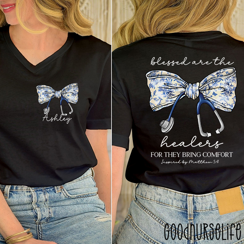 Personalized Blessed Are The Healers For They Bring Comfort Nurse Female V-Neck Two Sided T-Shirt
