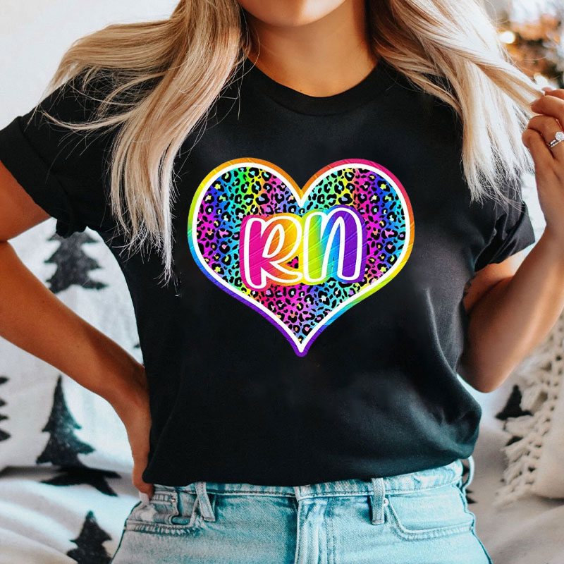 Personalized Rainbow Leopard Nurse T-Shirt