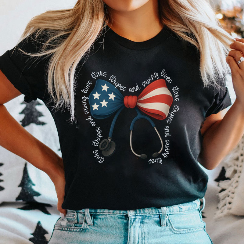 Stars Stripes And Saving Lives Nurse T-Shirt