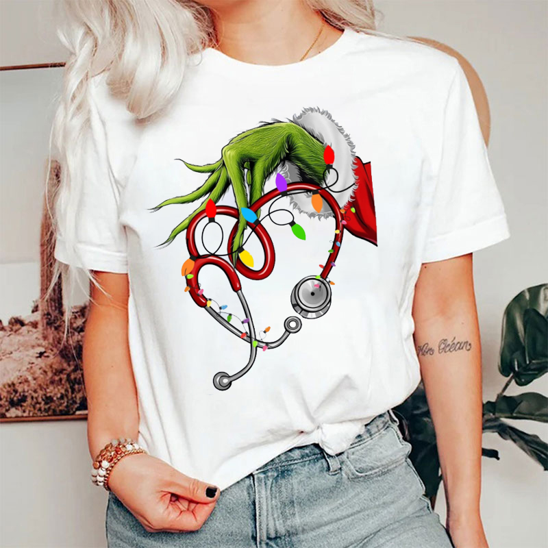 Xmas Vibe Heart Stethoscope Nurse T-Shirt