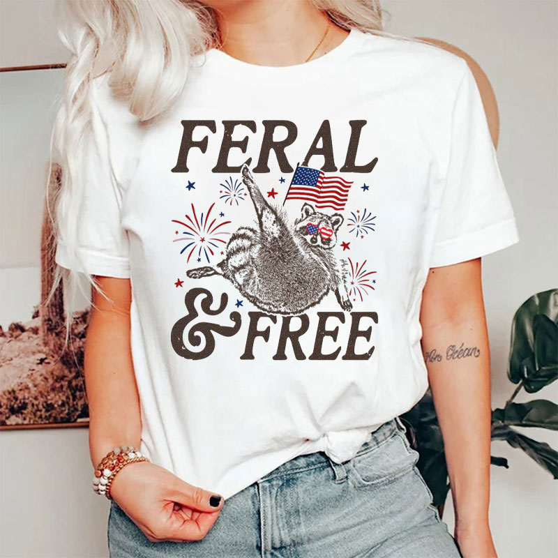 Feral & Free Feral Raccoon 4th Of July Nurse T-Shirt