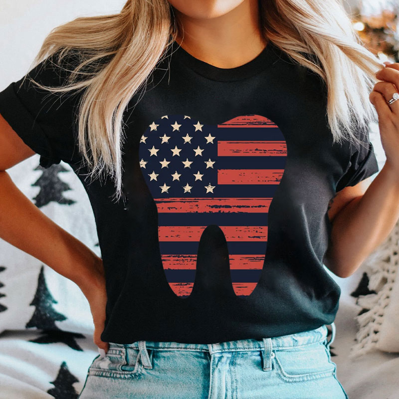 Patriotic American Flag Dental T-Shirt
