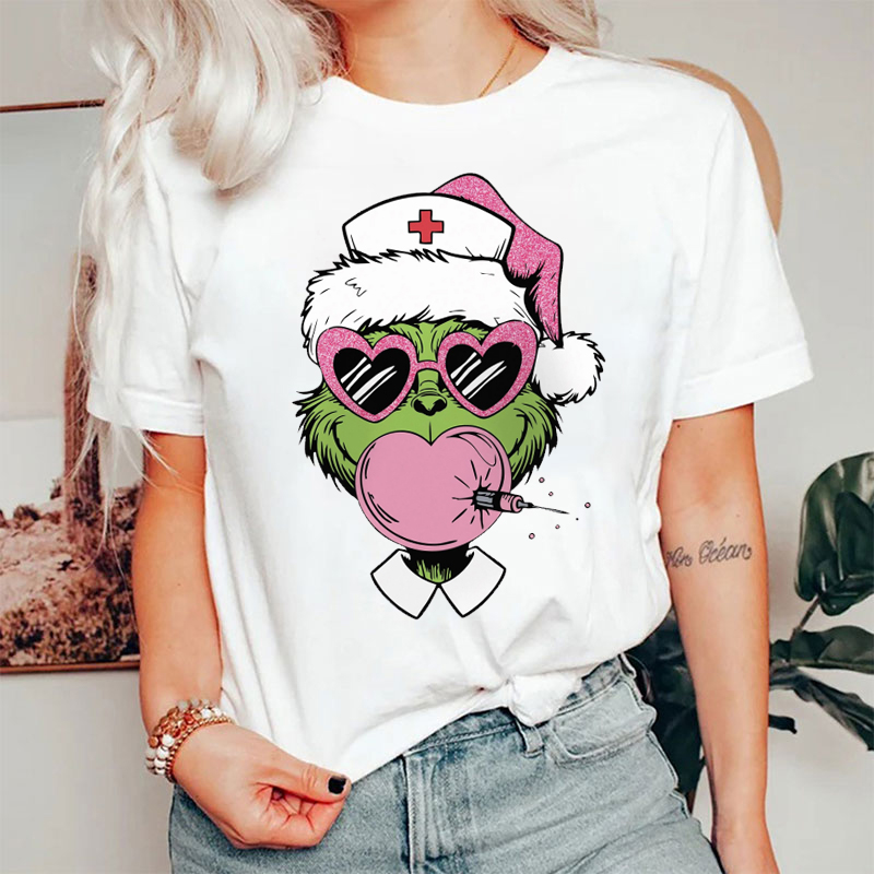A Fake Santa Claus Blowing Bubbles Nurse T-Shirt