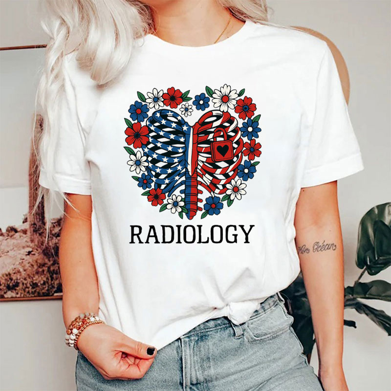 Rib Cage American Flag Flower Radiology T-Shirt