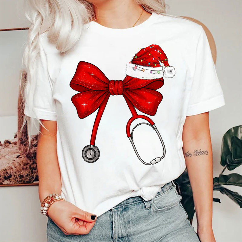 Christmas Coquette Bow Tie Nurse T-Shirt