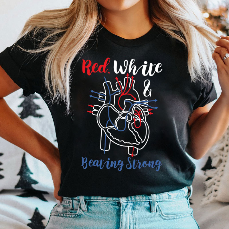 Red White & Beating Strong Nurse T-Shirt