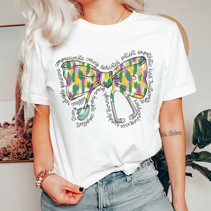 Mardi Gras Coquette Bow Tie Nurse T-shirt