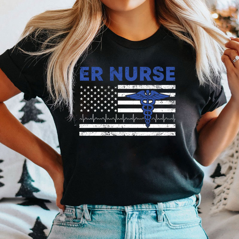Emergency Room With American Flag ER Nurse T-Shirt