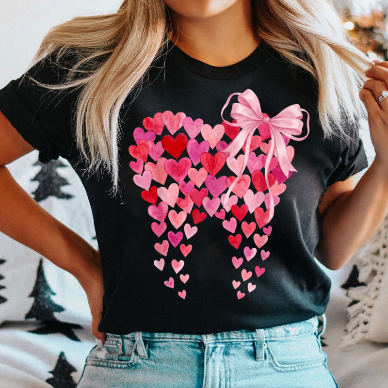 Love Hearts And Pink Bow Tie Tooth T-shirt