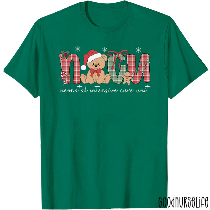 Festive NICU Bear Neonatal Intensive Care Unit Nurse T-Shirt
