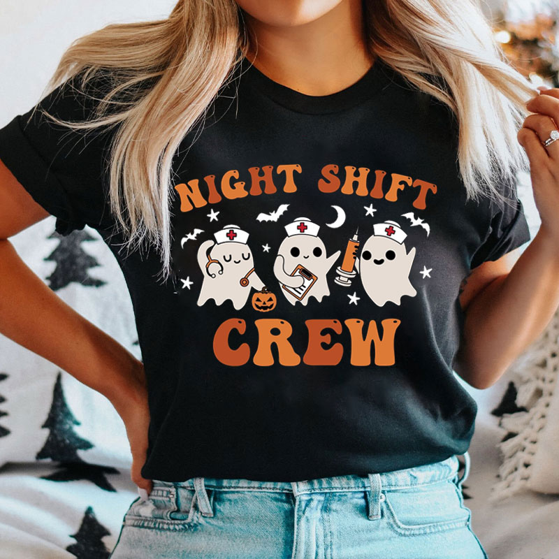 Cute Ghost Night Shift Crew Nurse T-Shirt