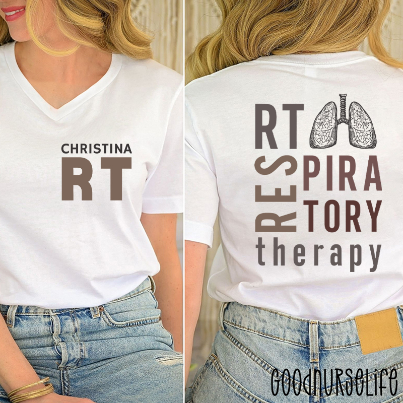 Personalized Name Respiratory Therapy Female V-Neck Two Sided T-Shirt