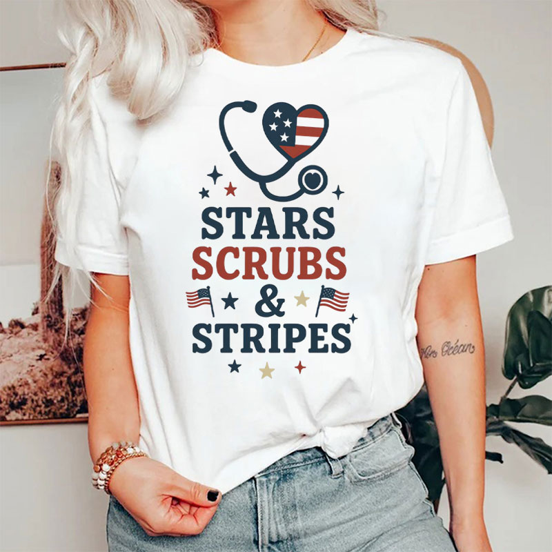 Funny Stars Scrubs And Stripes Nurse T-Shirt