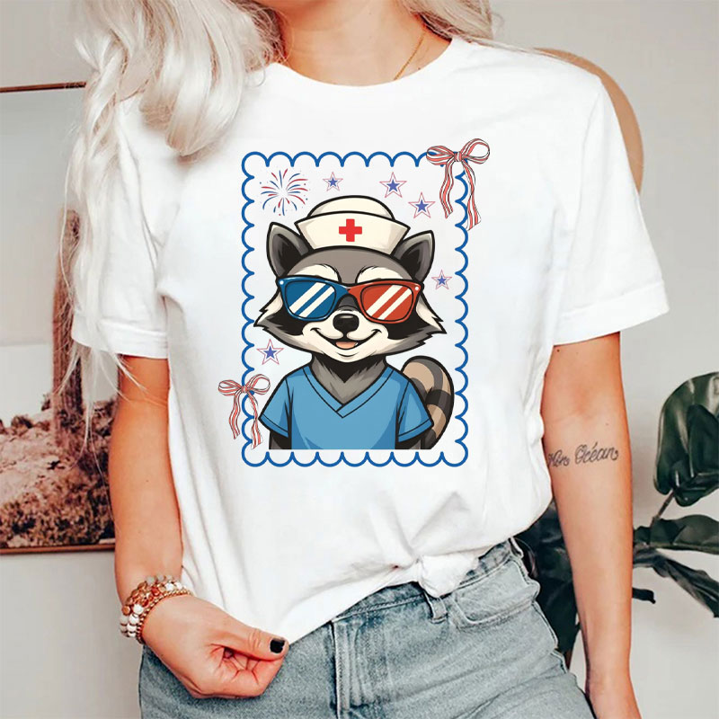 Funny Medical Nursing Raccoon Nurse T-Shirt