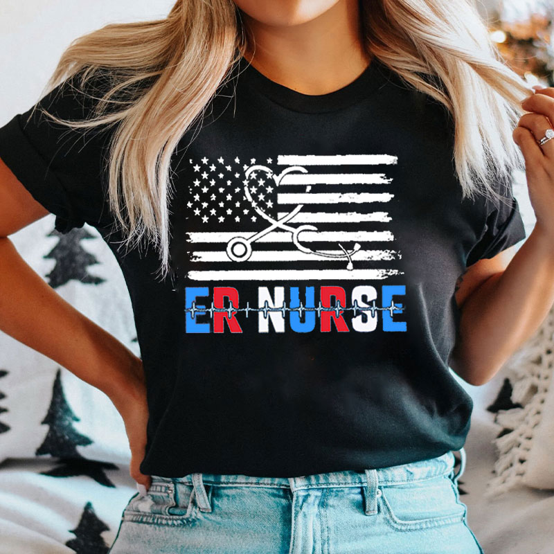 ER Nurse American Flag Independence Day Nurse T-Shirt