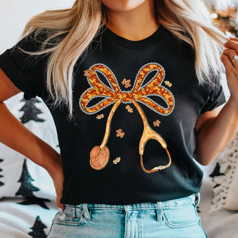 Floral Coquette Fall Stethoscope Nurse T-Shirt