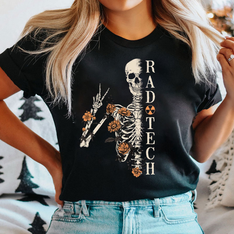 Rad Tech Skeleton Flower X-Ray Technologist T-Shirt