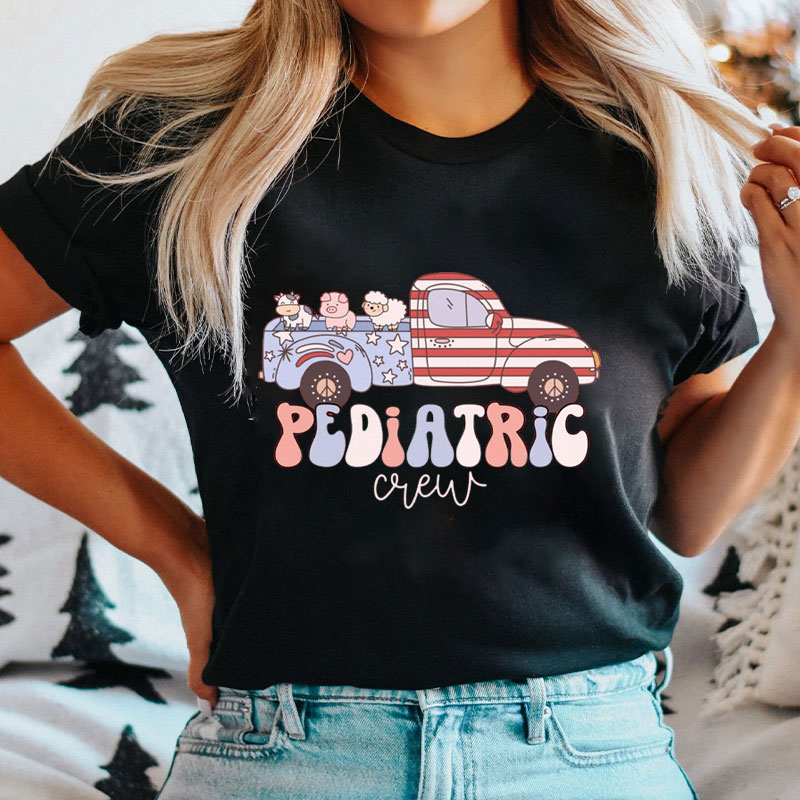 4th Of July Truck And Animals Pediatric Crew Nurse T-Shirt