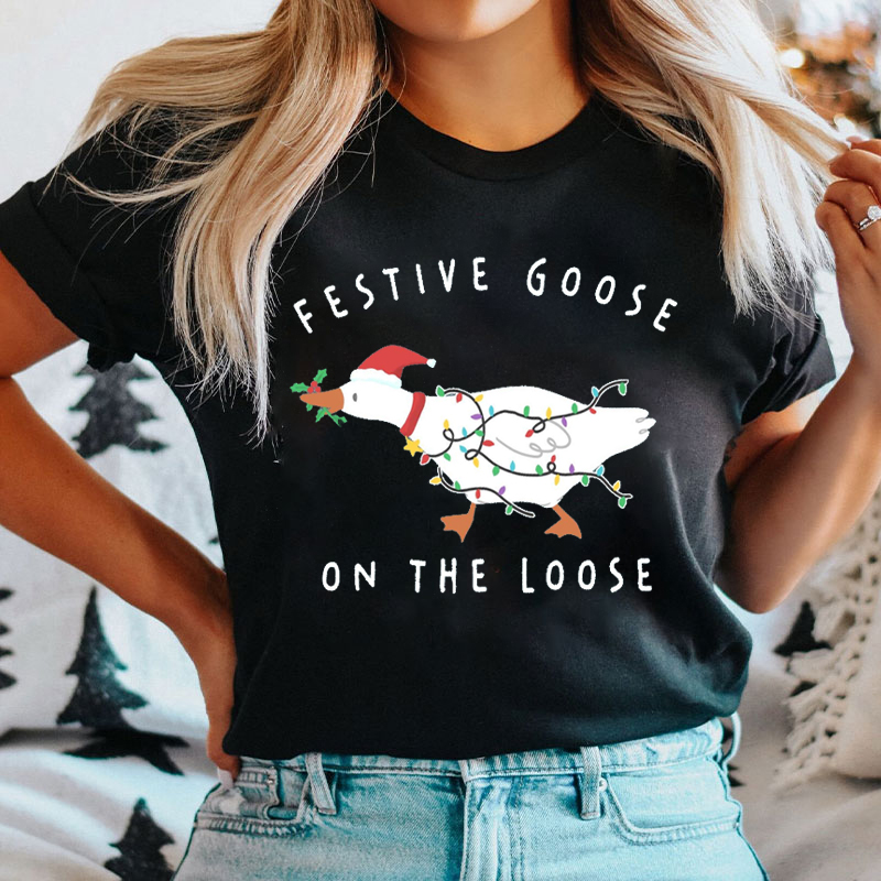 Festive Goose On The Loose Nurse T-Shirt