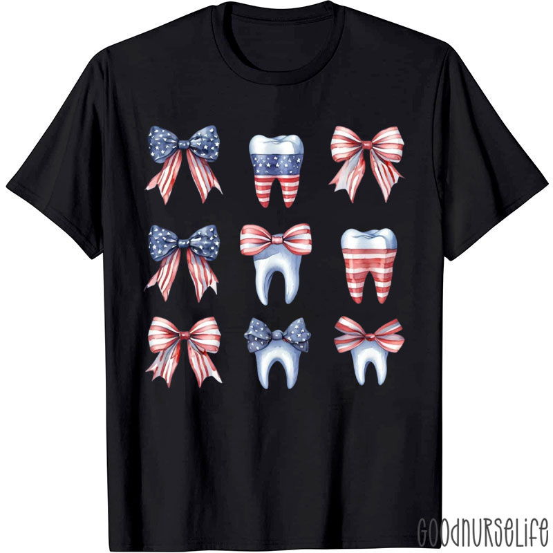 Coquette Teeth Dentist Funny 4th Of July Patriotic T-Shirt