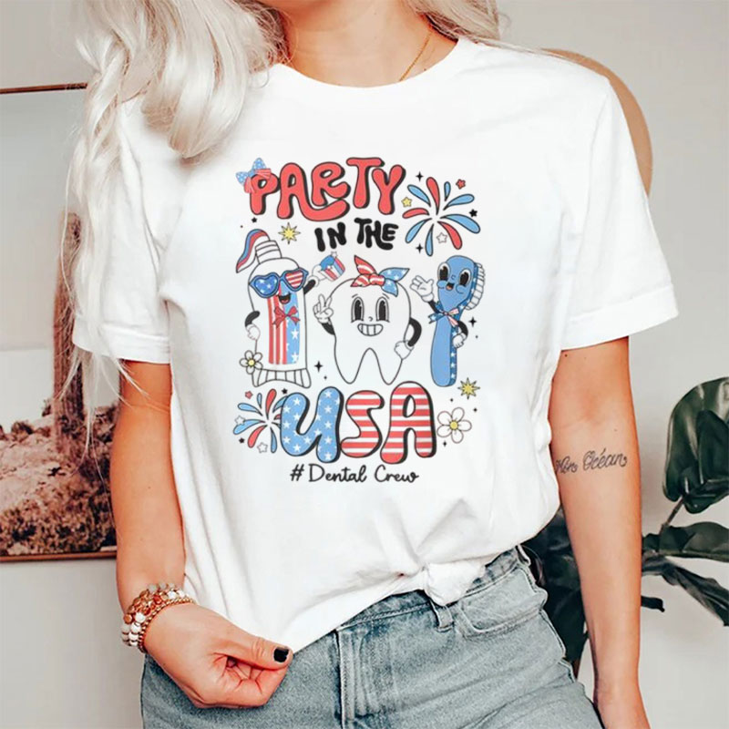 Retro 4th Of July Dental Squad Party In The Usa Dental T-Shirt