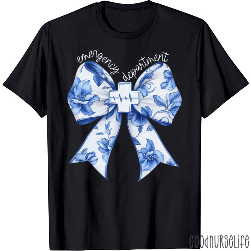 Funny ER Nurse Emergency Department Blue Bow Nurse T-Shirt