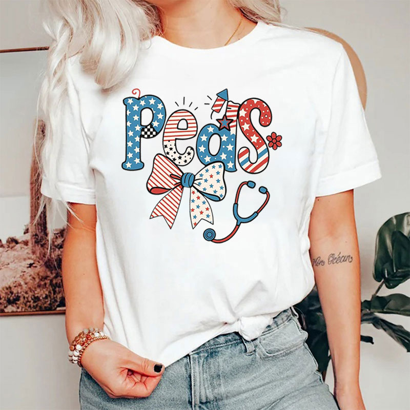 4th Of July American Flag Stethoscope Pediatric Nurse T-Shirt