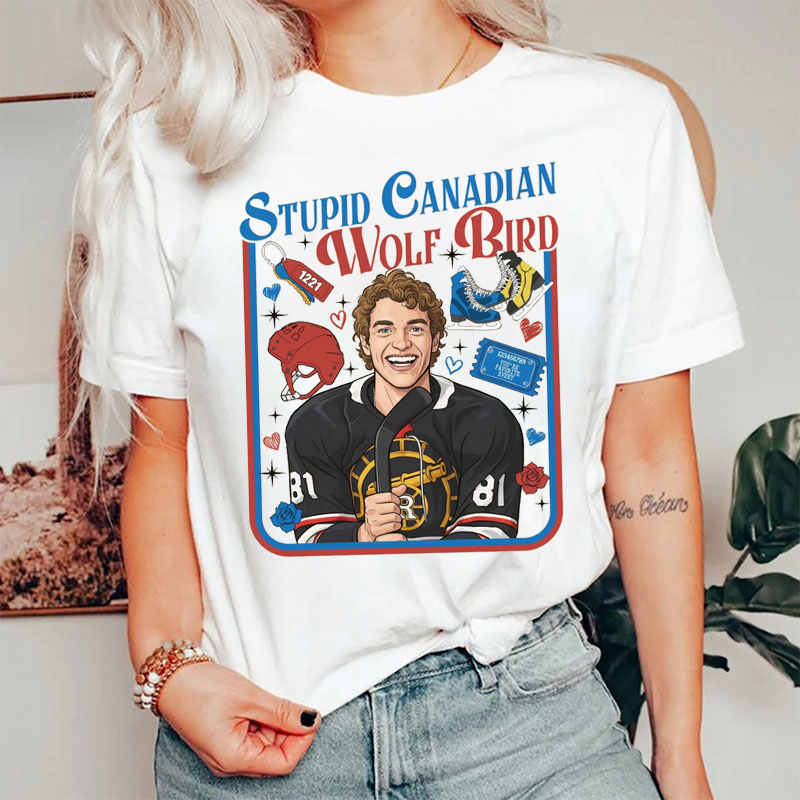 Stupid Canadian Wolf Bird Hockey T-shirt