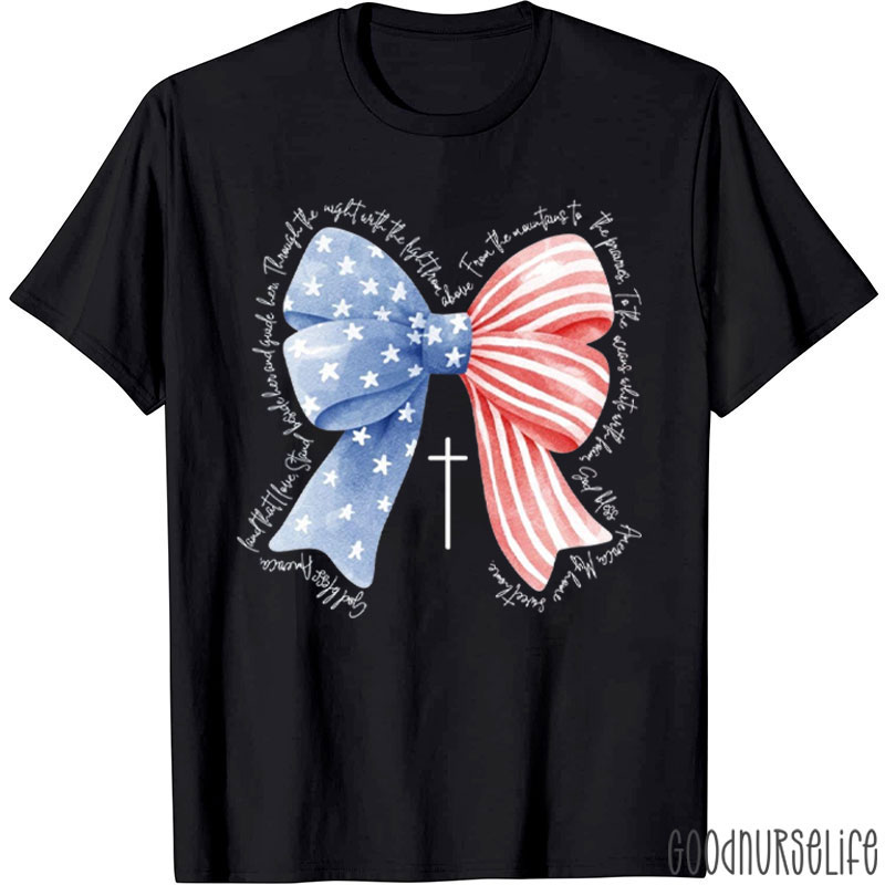 Patriotic Coquette Bow God Bless America 4th Of July Nurse T-Shirt