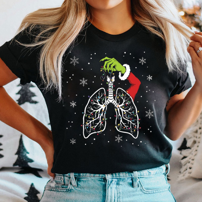 Respiratory Therapist Christmas Lung Lights T-Shirt