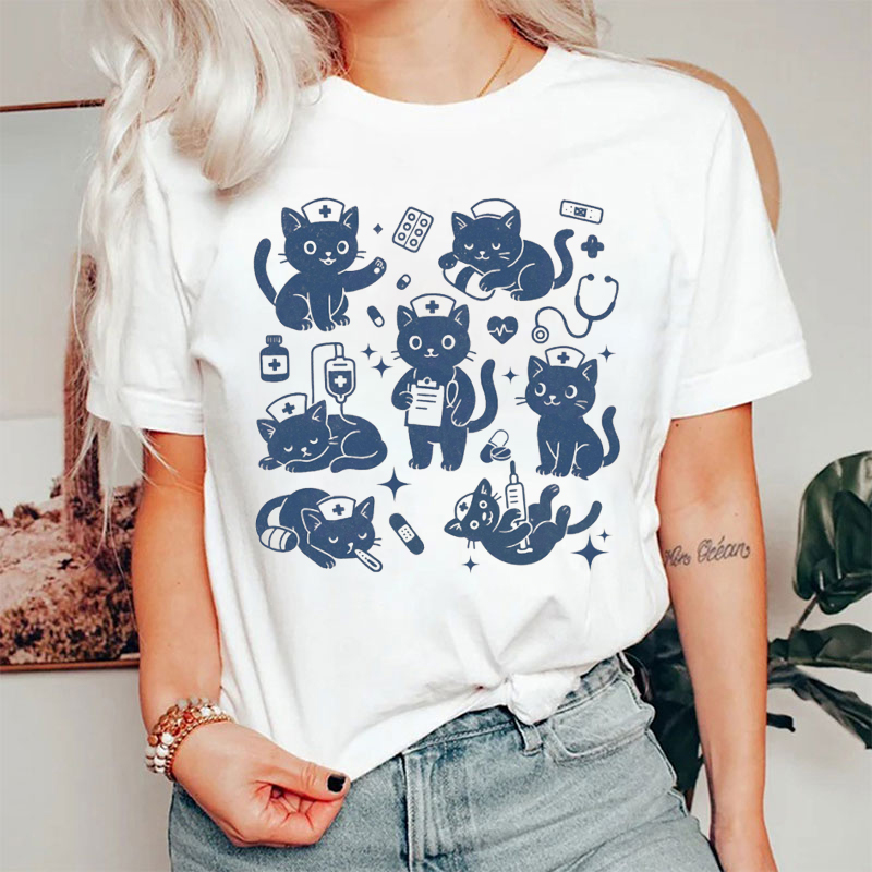 Retro Cat Nursing Staff Nurse T-shirt