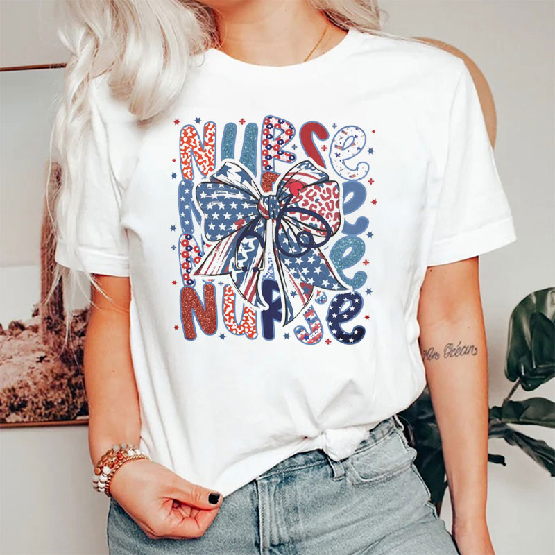Coquette 4th Of July American Flag Nurse T-Shirt