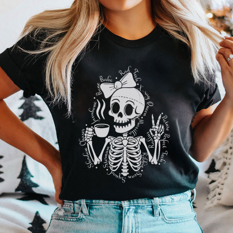 Skeleton Coffee Skull Radiology Tech T-Shirt