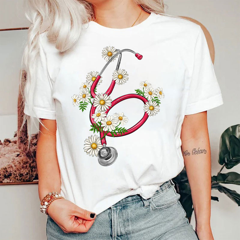 Floral Stethoscope Nurse Life Sublimation Nurse T-Shirt
