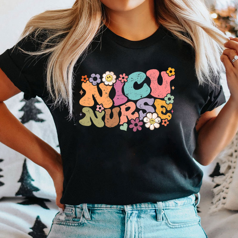 Floral NICU Nurse Neonatal Intensive Care Unit Nurse T-Shirt