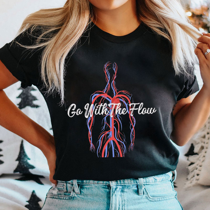 Go With The Flow Heart Cardiac Nurse T-Shirt