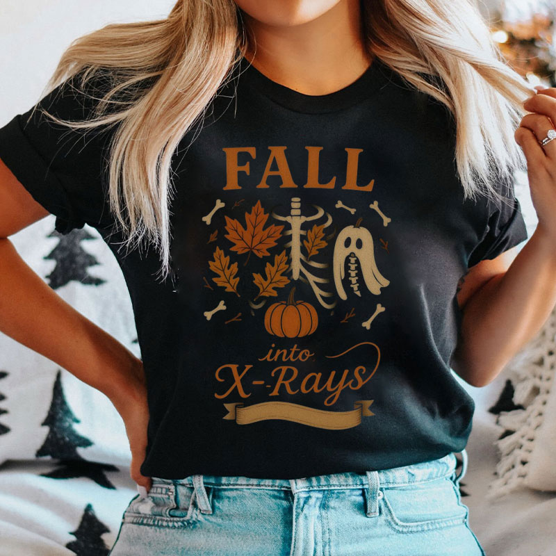 Funny Radiology Fall Into X-rays Pumpkin Skeleton Halloween T-Shirt
