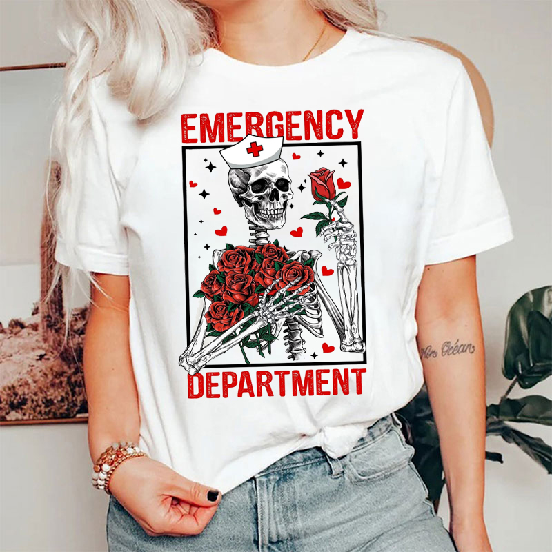 Rose And Skeleton Emergency Department T-shirt