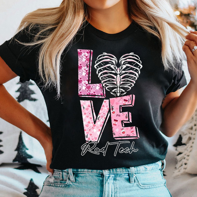 Heart Rib Valentine Love Rad Tech T-shirt