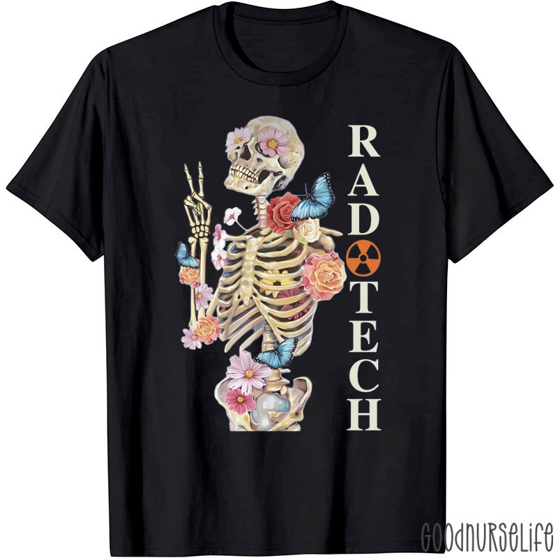 Rad Tech Skeleton Flower Xray Technologist T-Shirt