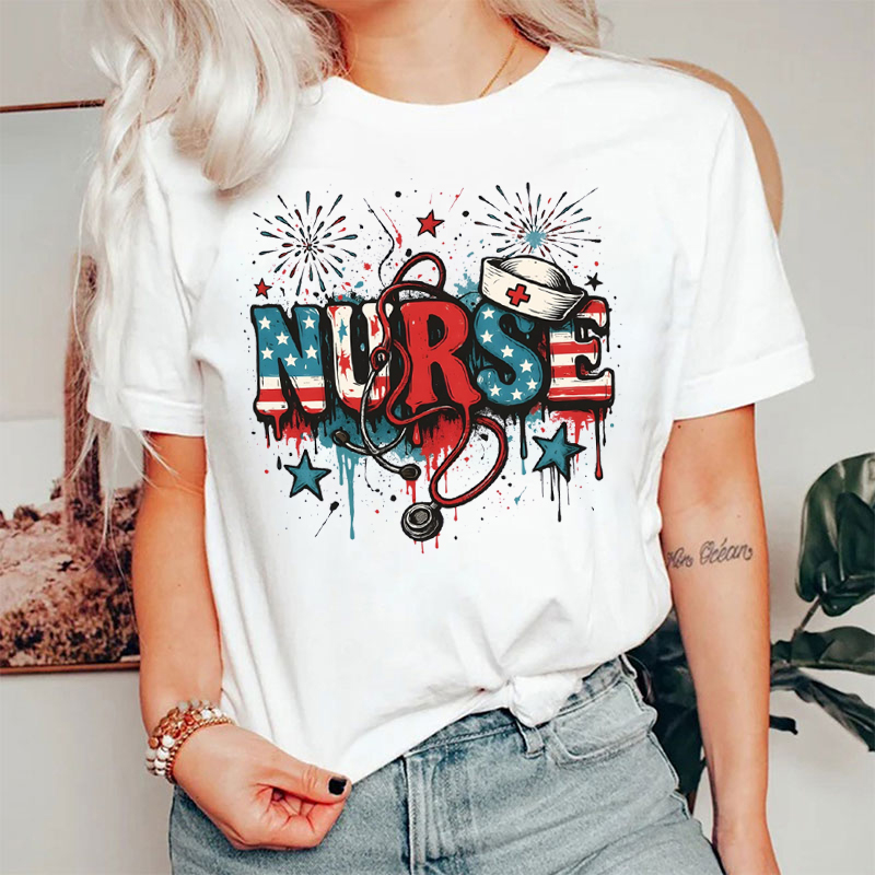American Flag Patriotic Nurse T-Shirt