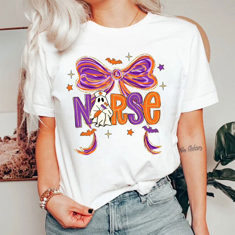 Halloween Style Bow Tie Ghost Nurse T-Shirt