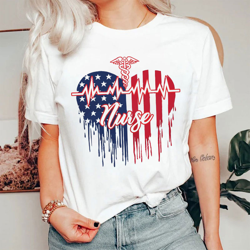 Red White And Blue Nurse Heart Nurse T-Shirt