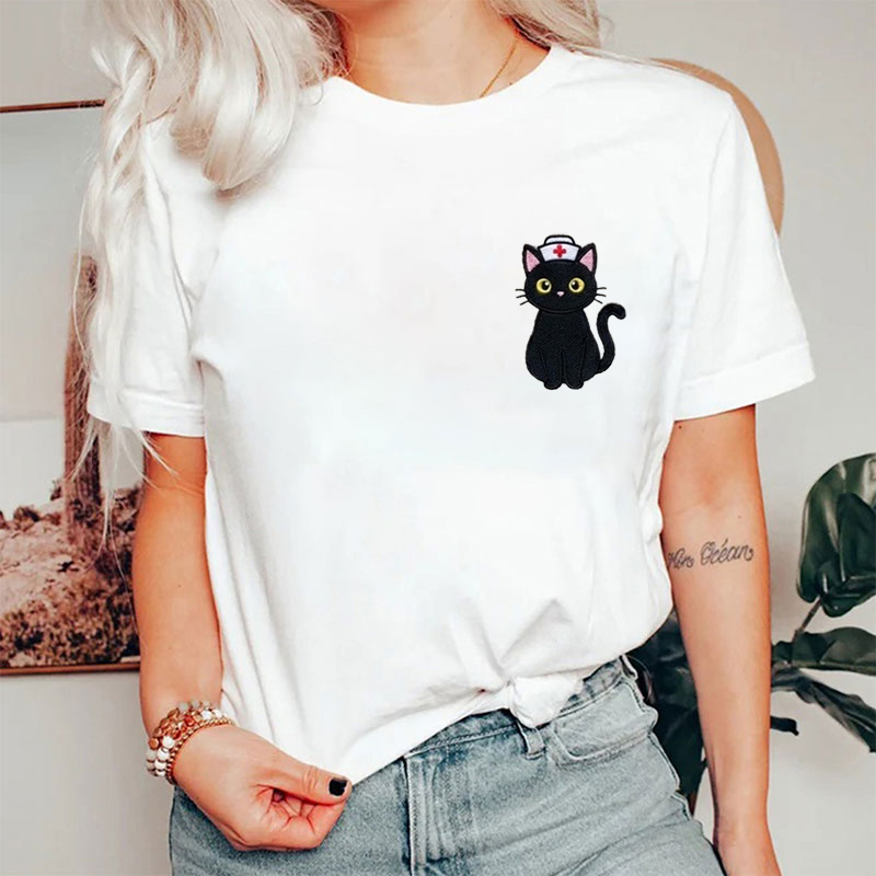 Funny Cute Black Cat Nurse T-shirt